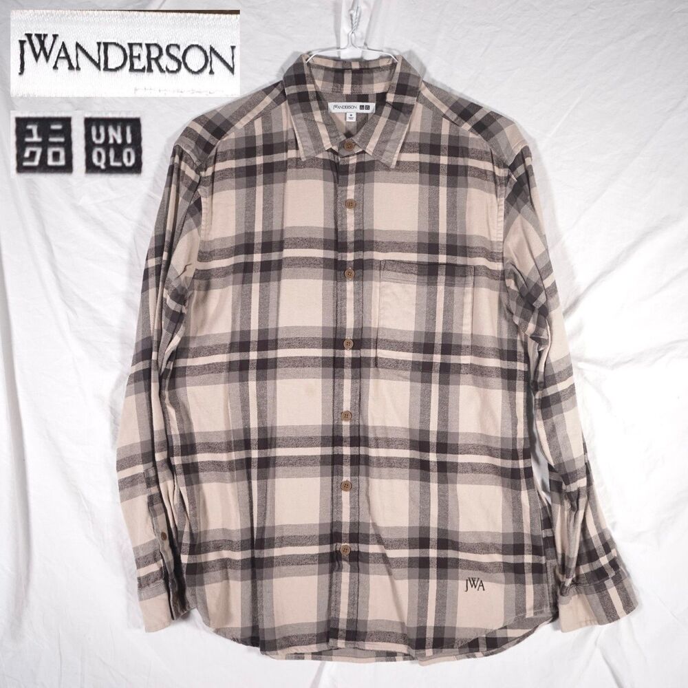 JW Anderson x Uniqlo Plaid Flannel Shirt Tan Beige Black Medium